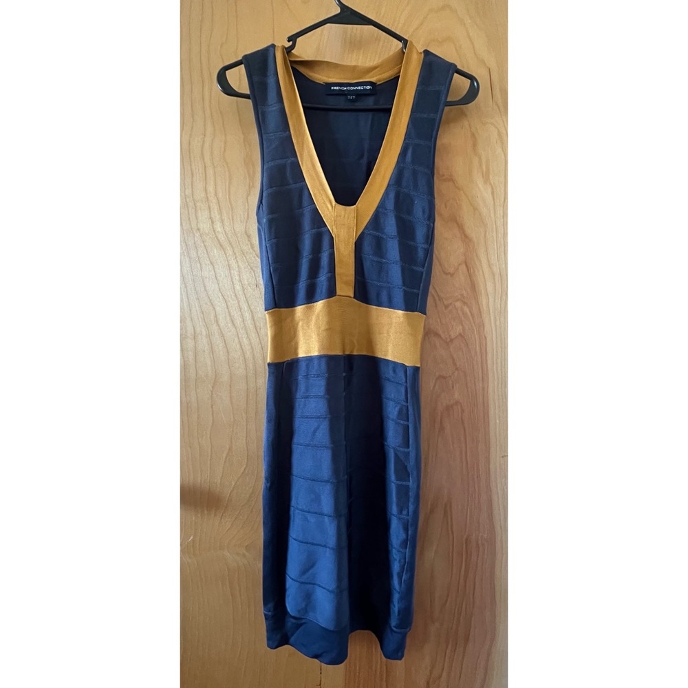 French Connection Blue/Gold dress.  Size 2